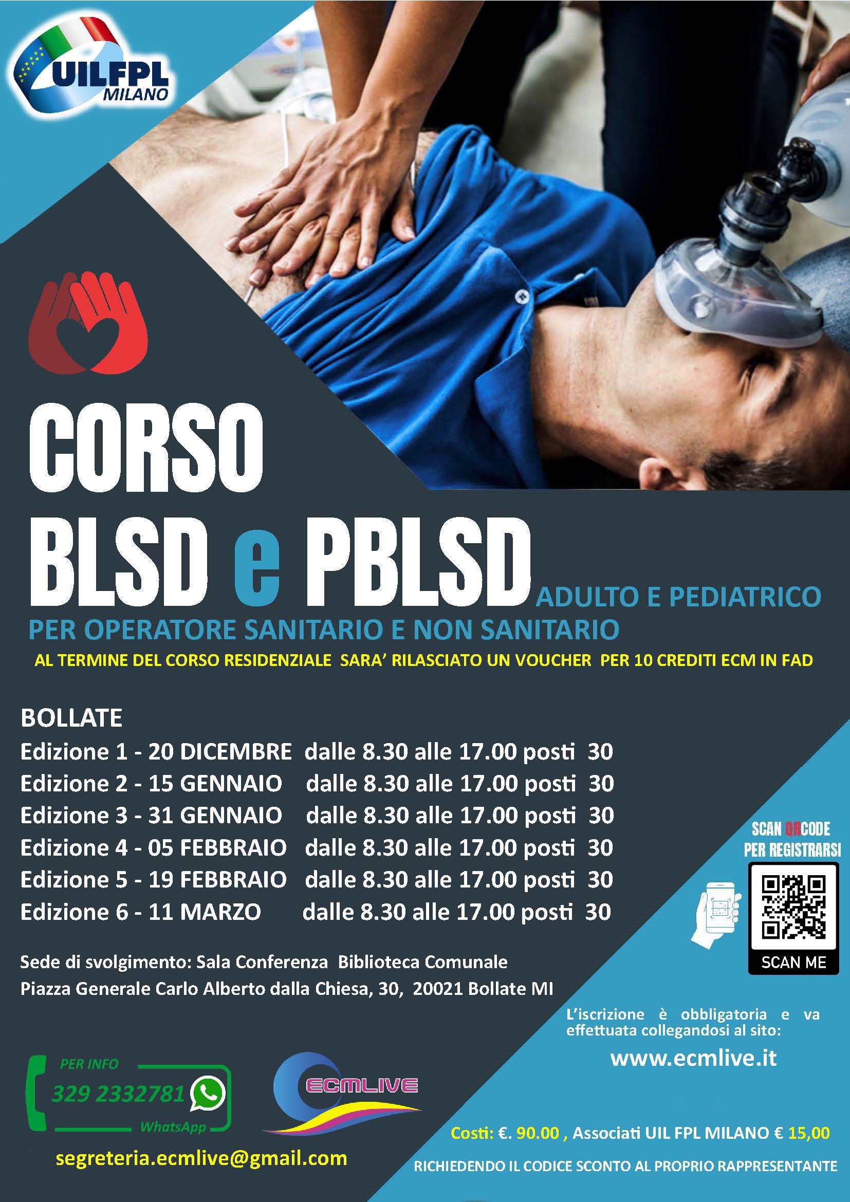 🔵 CORSO BLSD E PBLSD ADULTO E PEDIATRICO PER OPERATORE SANITARIO E NON SANITARI