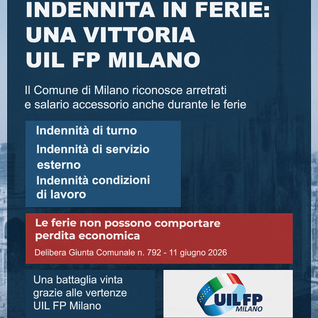 RICONOSCIMENTO DELLE INDENNITÀ DURANTE IL PERIODO DI FERIE – DELIBERAZIONE N. 792 DI GIUGNO 2026 DEL COMUNE DI MILANO