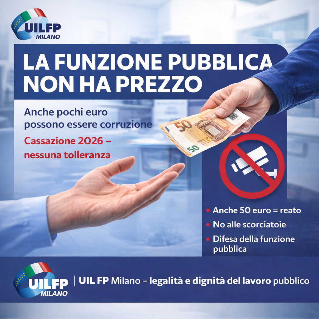 CASSAZIONE – SUSSISTENZA DEL REATO DI CORRUZIONE NON DIPENDE DALL’ENTITÀ DELLA SOMMA RICEVUTA